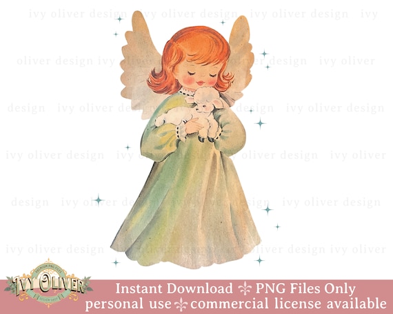 Vintage Christmas Angel PNG: Retro Clipart, T-Shirt Design (Digital Download)