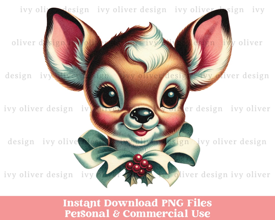 Retro Reindeer Christmas Clipart: Vintage PNG Download - Etsy
