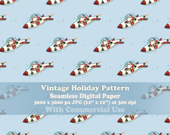 Retro Santa Seamless Pattern Digital Paper, Vintage Christmas Sublimation Design Download, Junk Journal Ephemera DIY Fabric Crafts Printable