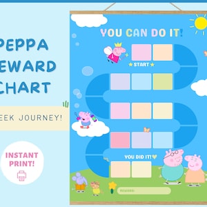 Beloningsgrafiek Afdrukbare gedragsstickergrafiek Beloningssysteem voor kinderen Grafiek voor goed gedrag Klasbeheer Peppa Pig-beloningsgrafiek voor kinderen