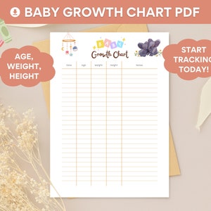 Gráfico de crecimiento del bebé PDF imprimible, rastreador de crecimiento infantil, registro de peso del recién nacido para mamás, peso, descarga instantánea - Carta y A4