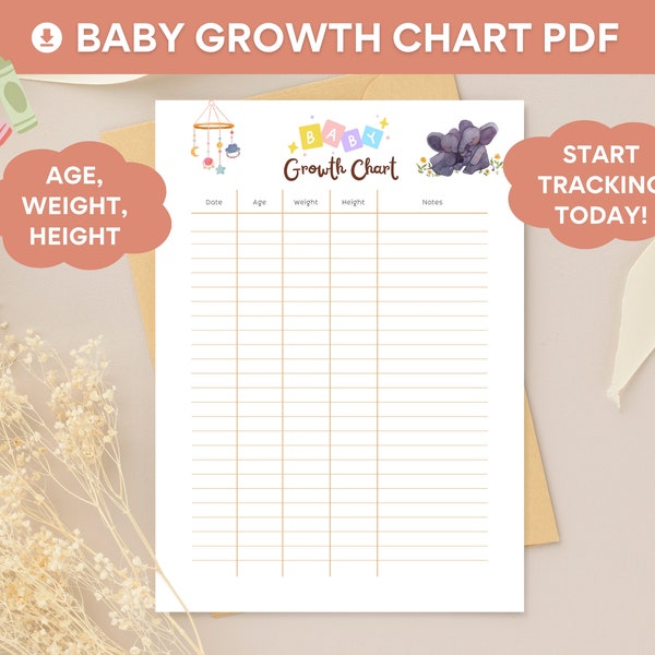 Baby Growth Chart Printable PDF, Infant Growth Tracker, Newborn Weight Log for Moms, Weight, Instant Download - Letter and A4