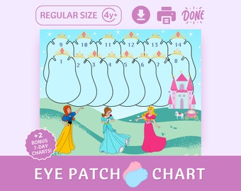 Eye Patch Amblyopia Reward Chart Kids Lazy Eye Patch Strabismus Treatment Princess Poster Eyepatch Chart Kids Occlusion Therapy Printable