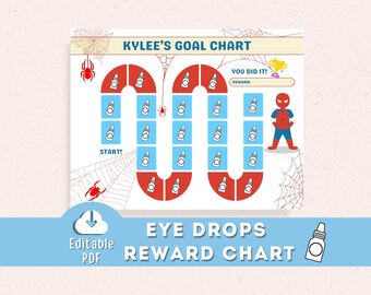 Eye Drop Reward Chart, Spider, Lazy Eye Amblyopia Strabismus, Atropine Eyedrops Goal Chart Editable Printable