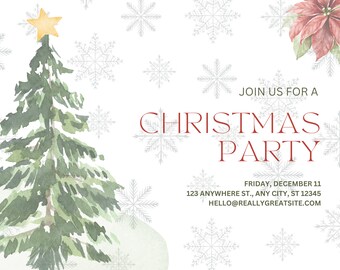 Customizable Christmas Party Invitation Template- Watercolor Christmas Invitation Printable - Editable Template - Digital Instant Download