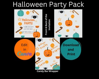 Halloween Party Pack DIGITAL DOWNLOAD - Printable Candy Bars Wrapper Editable Halloween Party Invitation, Instant Download Customization