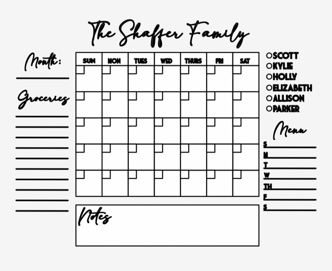 Personalized family wall calendar svg file etsy