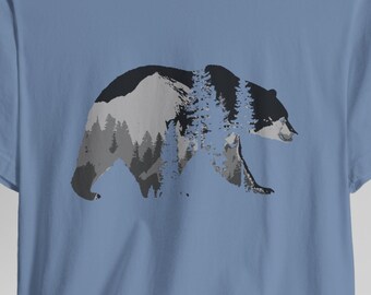 Wilderness Bear T-Shirt: Trees & Mountains Graphic Tee - Nature Lover Gift