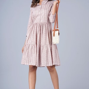 Vintage katoenen overhemdjurk | Midi-jurk met handblokprint | Romantische gelaagde A-lijn jurk | Casual boho-jurk | feestoutfit