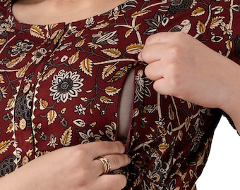 Vestido de maternidad, kurta, bata, bata de lactancia para bebés, vestido de lactancia, bata con cremallera, ropa de maternidad para mujeres, atuendo de maternidad.
