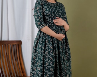 Vestido de maternidad, kurta, bata, bata de lactancia para bebés, vestido de lactancia, bata con cremallera, ropa de maternidad para mujeres, atuendo de maternidad.