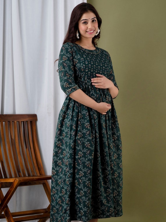 Maroon Gold Foil Print Maternity and Feeding Kurti | The Mom Store