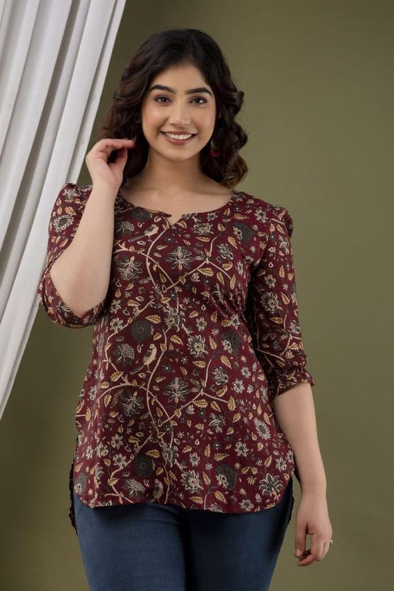Cotton Kurti Set of 4: Indian Tunic Tops, Short kurti, Boho Style