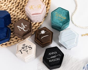 Personalized Velvet Ring Box, Custom Wedding Ring Box, Double Slots Wedding Ring Bear Box, Engagement Ring Box, Wedding Proposal Ring Bearer