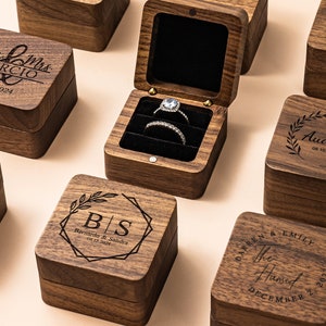 Personalized Wedding Ring Box, Custom Wood Ring Box, Engagement Ring Box Ring Bearer,Square Ring Box Proposal,Anniversary,Custom Ring Holder