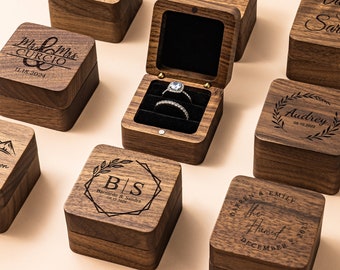 Personalized Wedding Ring Box, Custom Wood Ring Box, Engagement Ring Box Ring Bearer,Square Ring Box Proposal,Anniversary,Custom Ring Holder