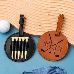 Étiquette de sac de golf personnalisée Support de té de golf Cadeau de golf pour homme Cadeau du marié personnalisé Étiquette de golf en cuir Accessoire de golf personnalisé Cadeau pour golfeur