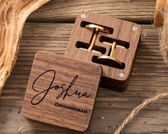 Groomsmen Manschettenknöpfe Geschenk, gravierte Box Optional, Benutzerdefinierte Hochzeitstag Manschettenknöpfe für Trauzeugen Vater der Braut Bräutigam, Junggesellenabschied Geschenk