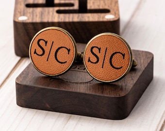 Personalized Engraved Cufflinks for Him, Leather Cufflinks for Men, Ideal Father Gift, Groomsmen Gift, Mens Accessories, Cufflinks for Groom