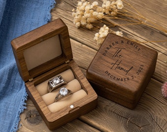 Custom Engraved Wedding Ring Box, Ring Bearer Box, Engagement Ring Holder, Unique Ring Holder, Ring Box Proposal, Modern Rustic Wedding