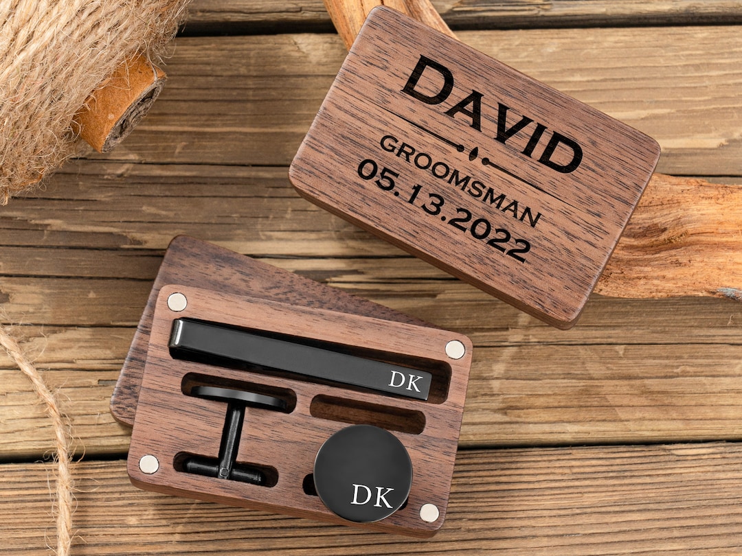 Personalized Groomsmen Cufflinks, Engraved Cufflink With Box, Custom