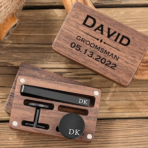Gemelos personalizados para padrinos de boda, gemelos grabados con caja, juego de gemelos y pinza para corbata personalizados, gemelos de regalo para hombres, propuesta de padrinos de boda
