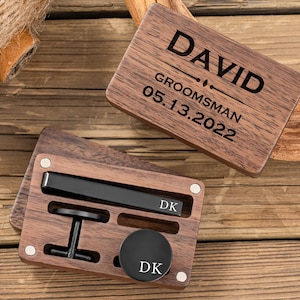 Personalized Groomsmen Cufflinks, Engraved Cufflink with Box, Custom Cufflink & Tie Clip Set, Cufflink Men Gifts, Groomsmen Proposal