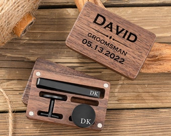 Personalized Groomsmen Cufflinks, Engraved Cufflink with Box, Custom Cufflink & Tie Clip Set, Cufflink Men Gifts, Groomsmen Proposal