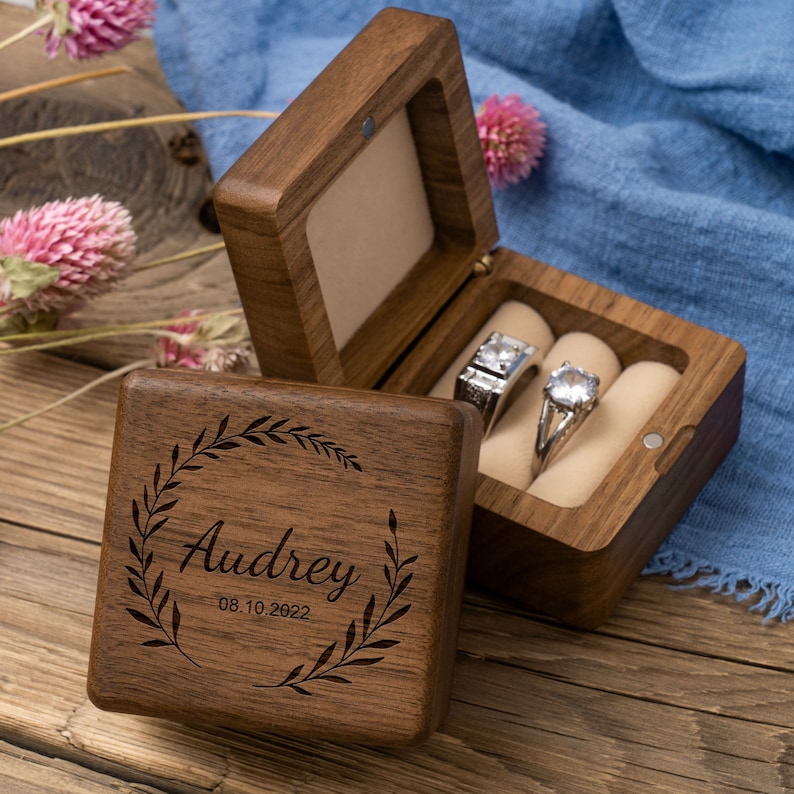 Personalized Wedding Ring Box Custom Wood Ring Box Engagement Etsy
