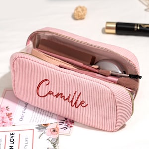 Trousse de maquillage brodée personnalisée,Trousse de maquillage en velours côtelé,Trousse à cosmétiques brodée,Cadeau pour elle,Trousse de maquillage de voyage,Cadeau de proposition de demoiselle d'honneur