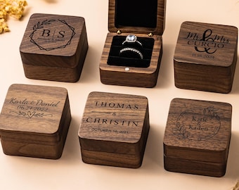 Wooden Wedding Ring Box with Name, Personalized Engagement Rings Box, Custom Engraved Ring Bearer, Anniversary Gifts, Proposal Ring Holder