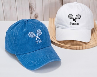 Tennis Logo Hat, Embroidered Vintage Baseball Cap with Initials or Name, Tennis Accessories, Custom Gift for Tennis Player, Tennis Club Gift
