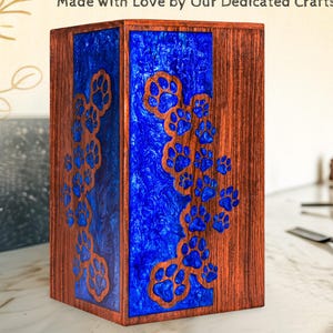 Handcrafted Wooden Pet Dog Cremation Urn: Paw Inlay Resin, Dog Cat Ashes Keepsake