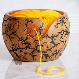 Handmade Wooden Yarn Bowl for Knitting and Crochet | Lightning Black Large Yarn Bowl | Gift for Knitters & Yarn Lovers | Christmas Gifts