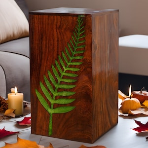 Personalized Tree Of Life Rosewood Cremation Urn for Adults, Green Resin Rectangle Urn For Human or Pets Ashes, Keepsake Memorial Urn Box