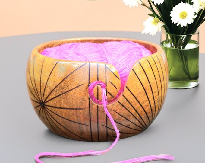 Handmade Wooden Yarn Bowl Storage Knitting Bowl for Crocheting-  Natural Mango wood Yarn Bowl Handcrafted - Gift for knitter lover