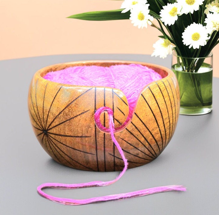 Inanosa Mango Wood Yarn Bowl for Crocheting with Knitting Hook and  Holes