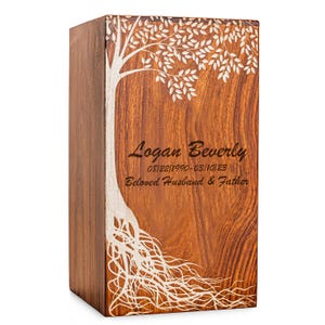 Personalized Rosewood Cremation Urn for Human Ashes , Wooden Urn for Adults, Engraved Tree of Life Urn, Handmade Keepsake Burial Urn for Ash