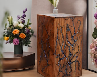 Personalized Rosewood Cremation Urn, Blue Resin Inlay Wooden Urn Box