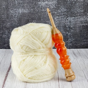 Handmade Wooden Crochet Hook, Ergonomic Crochet Hooks for Knitting and Crocheting, 6.5 mm size, Orange Resin Artwork Perfect Gift For Mother