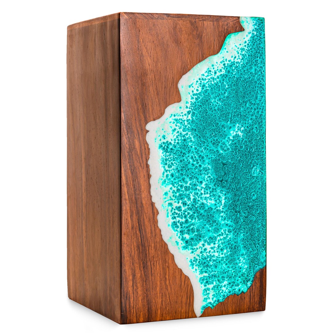 Handmade Rosewood Urn With Ocean Wave Resin Design for Human Ashes ...