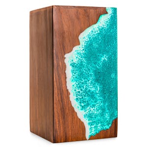 Handmade Rosewood Cremation Urn with Ocean Wave Design | Wooden Memorial Urn for Human or Pets Ashes | Unique Ocean Keepsake Box Burial urns