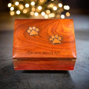 Custom Pet Urn for dogs - Rosewood Pet Urns for Ashes 3D paws inlaid - Personalized Wood Dog Urn or Cat Urn - Wooden Pet Cremation Urn Ashes