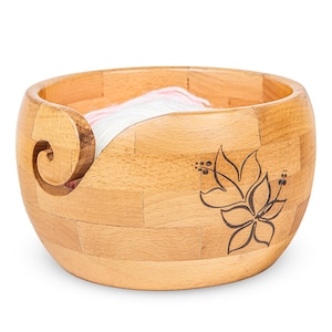 Personalized Yarn Bowl, Beachwood Flower Large Yarn Storage Bowl, Yarn Bowl For crocheting & Knitting, Multipurpose Bowl, Yarn Organizer