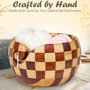 Handmade Wooden Yarn Bowl | Handcrafted Redwood  and Beachwood Yarn Holder for Knitting & Crocheting |  Large Yarn Storage Bowl