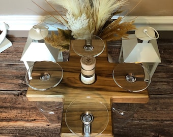 Handmade Teak Wood Wine Glass Caddy, Portable 4-Glass Rack
