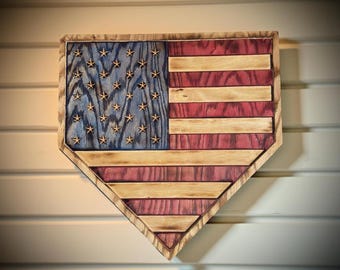 Baseball Home Plate American Flag – Personalized Coach Gift Patriotic Decor Man Cave Sports Fan 4th of July