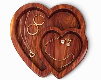 Custom Ring Dish, Personalized Cedar Jewelry Dish, Engagement Ring Holder, Heart Keepsake Box, Wedding Anniversary Gift for Her Trinket Tray