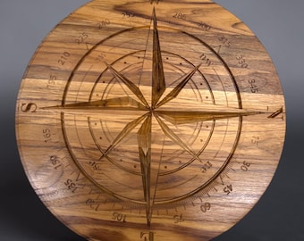 Wood Compass Rose Sign – Man Cave Wall Decor – Unique Gift for Him – Teak Adventure Decor – Traveler Gift – Nautical Office Wall Art