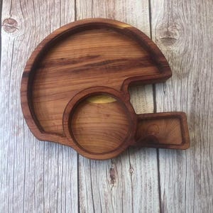 Football Helmet Serving Tray with Dip Bowl - Handcrafted Cedar Party Platter for Game Day Snacks Tailgating and Sports Event Gift for Him